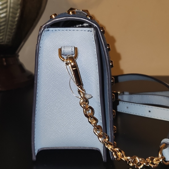 MICHAEL KORS JET SET Small Studded Shoulder Crossbody Handbag Blue/Lt. Blue Gold - Picture 3 of 6